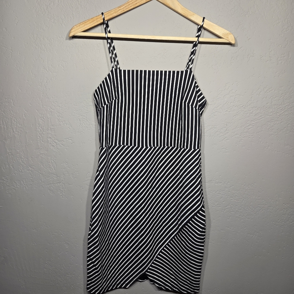 Lulu's Asymmetrical Black and White Midi Pencil Skirt